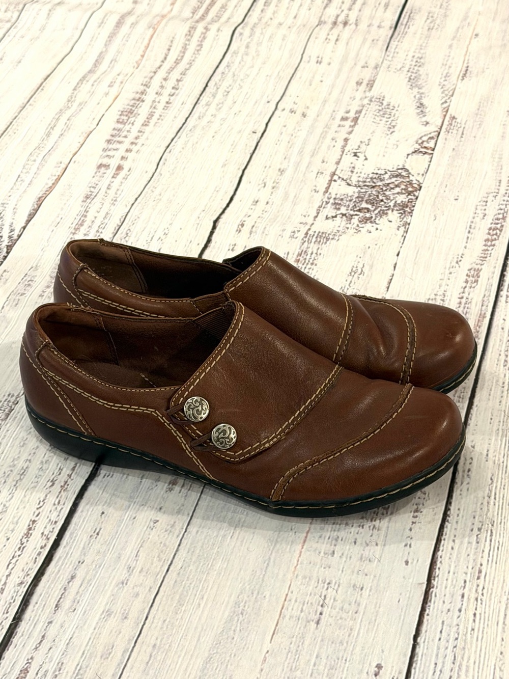 Clarks Bendables Brown  Leather Slip On Loafers Comfort Stretch Ashland Lane 10M